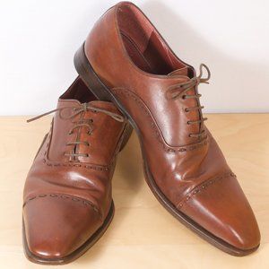 Magnanni Men's Shoes Cap Toe Oxford 10 Brown Calfskin Lace Up Almond Toe